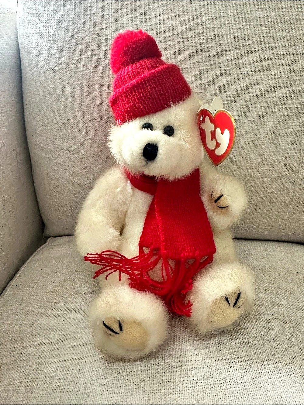 Ty Peppermint Beanie Bear in Red & White NWT